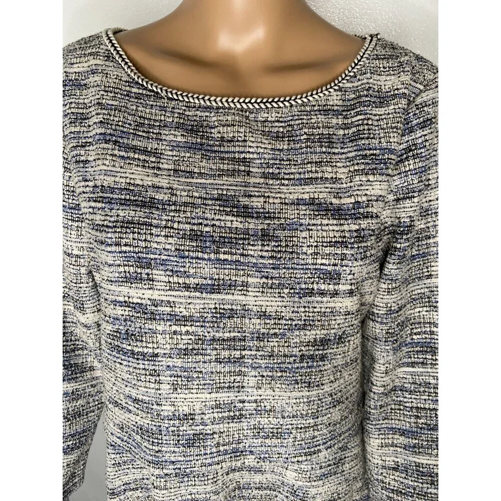 Max Studio Tweed Fit and Flare Skater Dress Blue Black 3/4 Sleeve Size L NWT